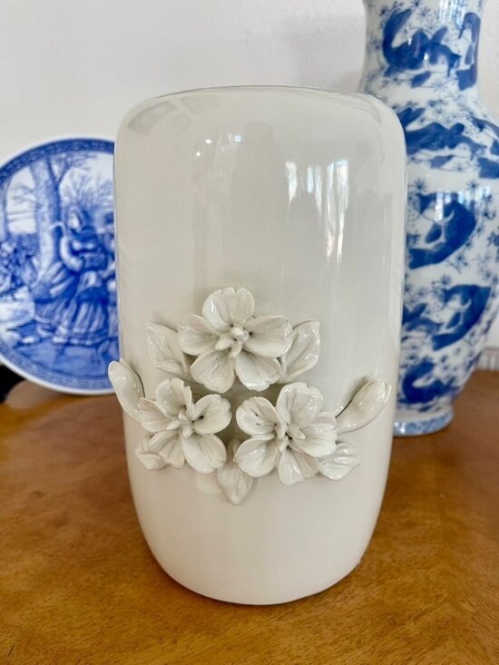 Other - New White Ceramic Floral Relief Vase Modern Minimalist Decor
